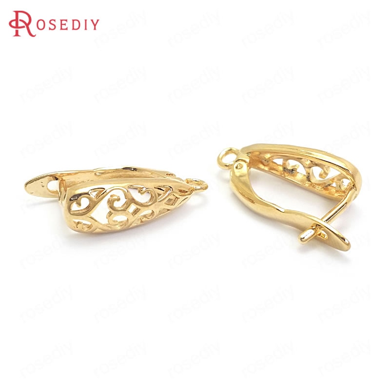 (37204)6 uds. De latón dorado con patrón de 17MM y 24K rizado en forma de gota, pines de pendientes, aretes, corchetes, fabricación de joyas, suministros
