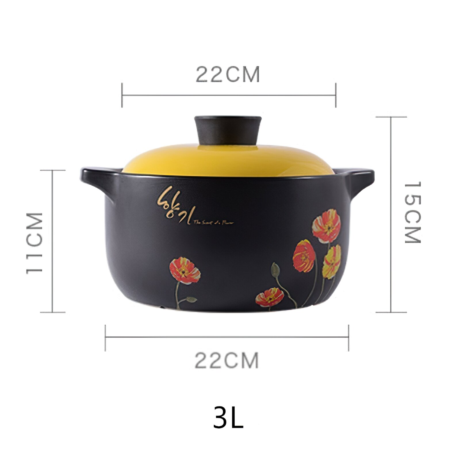 Korea Keramische Braadpan Soeppan Kleine Bloem Geel Deksel Stoofpot Steelpan Koken Gereedschap Huishoudelijke Keuken Levert Grote Kookpot: 1PCS 3L pot