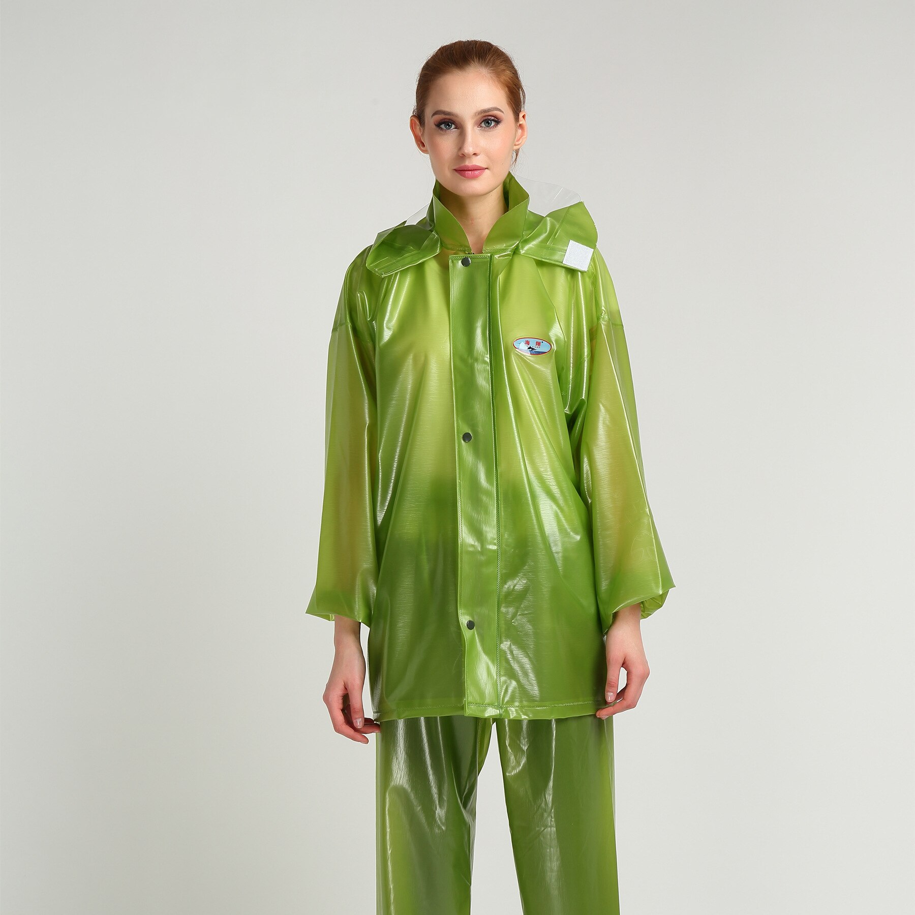 Vandtæt pvc regnfrakke til kvinder regnbukser mænd tynd regntøj på udendørs voksen split regnfrakke  yy071: Grøn / Xxl