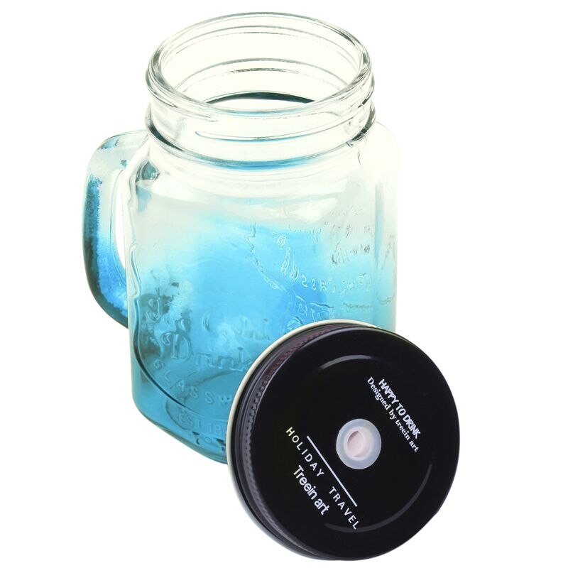 Fashionable Vintage Mason Glass Drinking Jar Bottles Cup 500ML/17oz, Blue