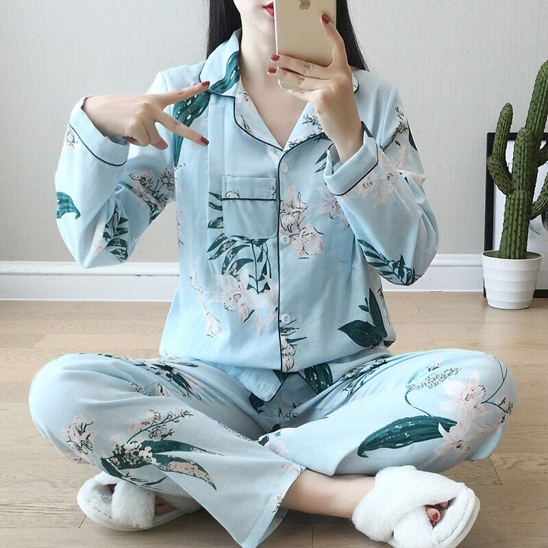Pijamas de lactancia de Primavera de maternidad de manga larga para amamantar pijamas de 100% algodón para mujer embarazada