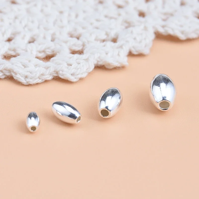 Cuentas de Oliva de Plata de Ley 925 para mujer, material hecho a mano, pulsera, collar, accesorios de joyería, 5 unidades