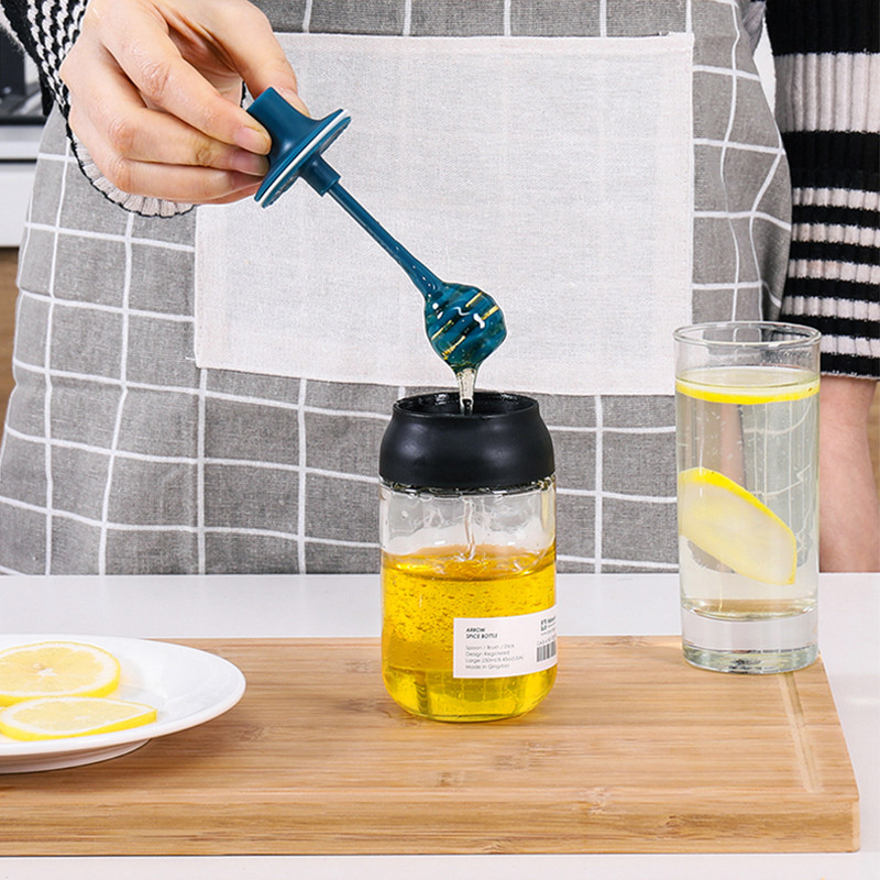 Tarros de condimentos, pincel de aceite, depósito de vidrio para condimentos, Kit de especias de cocina, botellas, pimienta, cuchara para miel, contenedor de almacenamiento de alimentos # T5P