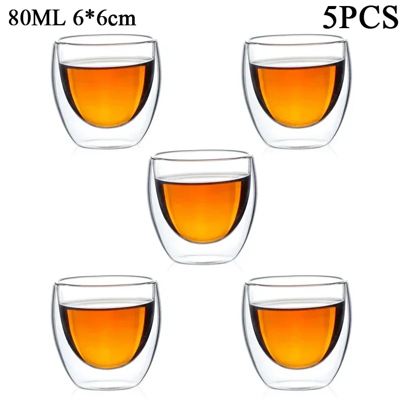 80ML/150ML 2-18szt. Podwójna ścianka Szklana filiżanka robić herbaty Kung Fu Przezroczysty kubek robić kawy Mleko Woda Wysokie borokrzemiane szkło Zestaw robić picia herbaty: Czerwony