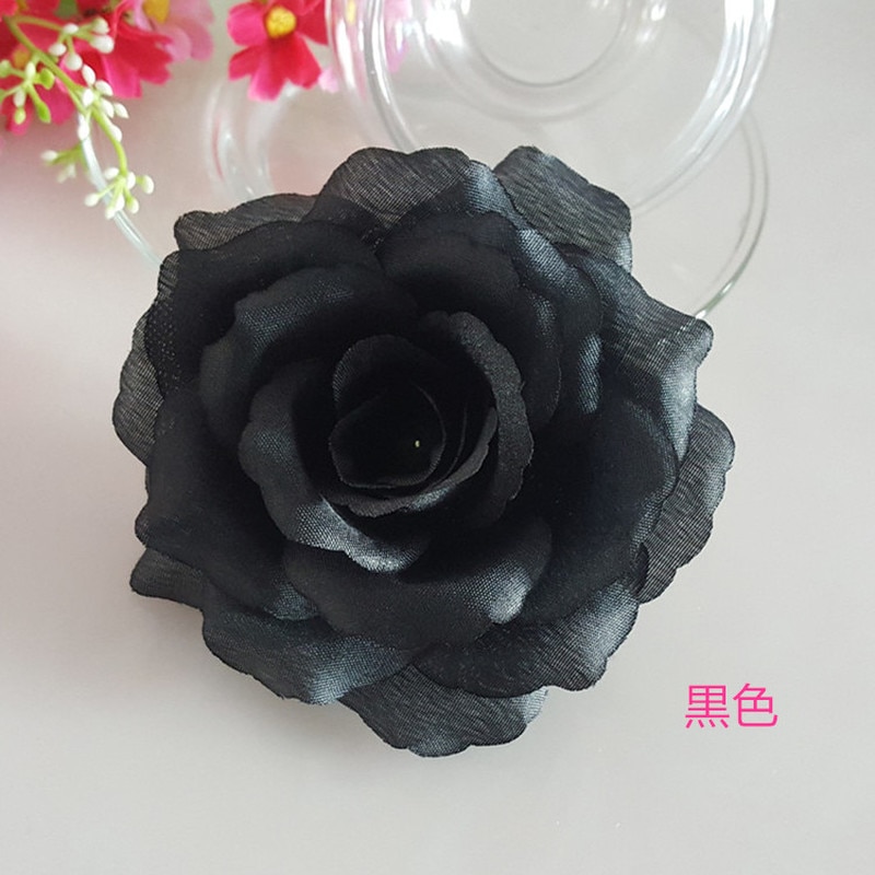 Fleur artificielle de 10cm 1 pièce | Fleur noire en soie toucher réel, tête de fleur, décoration bricolage pour fête de mariage familiale