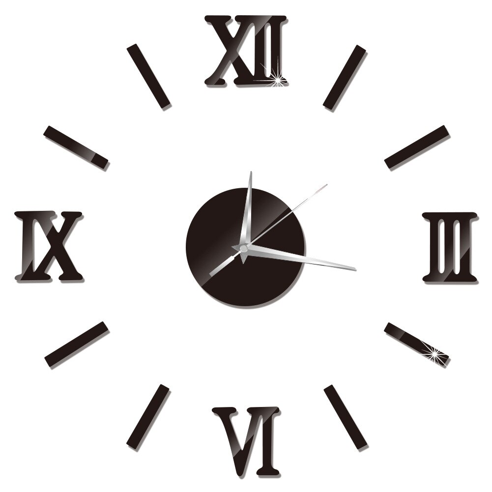 Horloge murale 3D effet miroir, autocollant mural en acrylique, décoration de la maison, moderne, Horloge à Quartz: Black