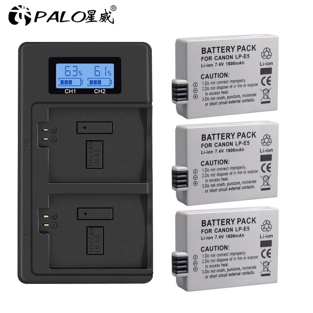Palo 1-4Pcs Lp-e5 Lp E5 Camera Batterij + LPE5 Batterij Lcd Dual Slot Usb Oplader Voor Canon eos 450D 500D 1000D Kus X3 F Xsi Camera: 3 battery 1 charger