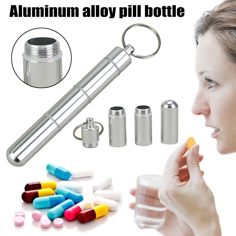 Bærbar mini pille flaske nøglering aluminium beholder vandtæt rejse medicin holder nøglering