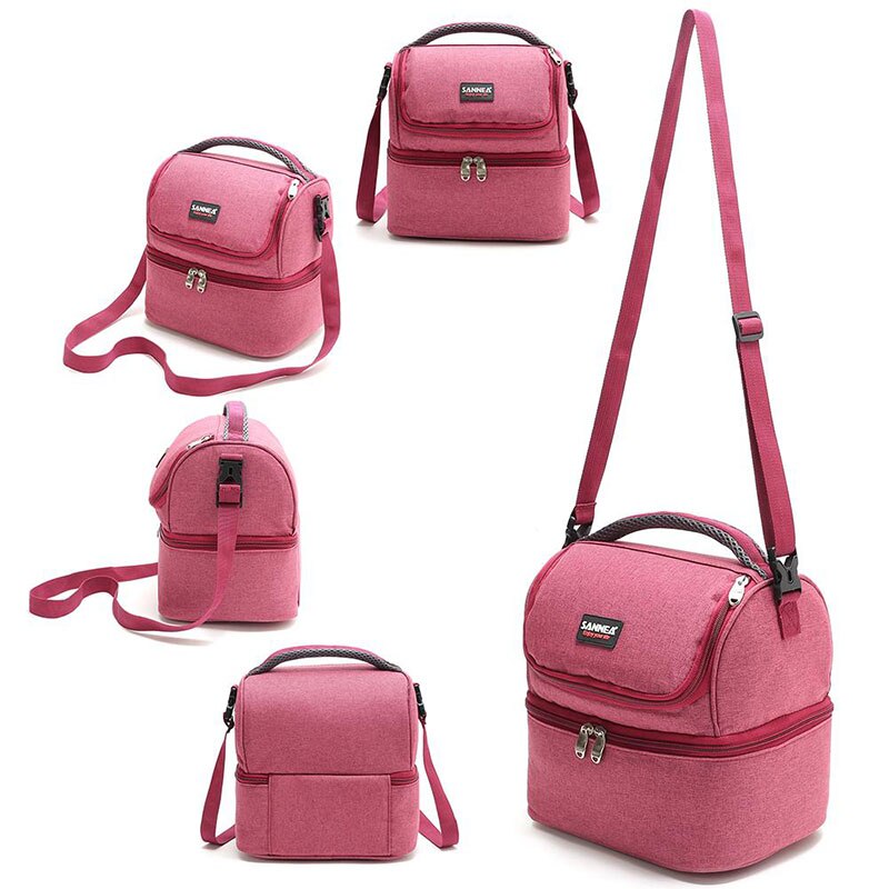 Double-Deck Insulated Lunch Bag Women Thermal Large Capacity Cooler Bag Portable Lunch Tote Food Bag
