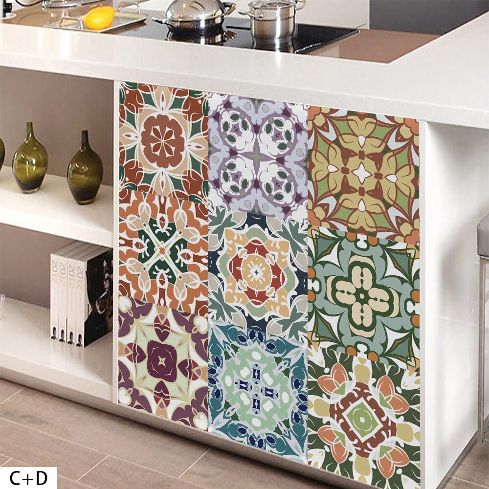 Waterproof Mediterranean Painted Tile Sticker Kitchen DIY Splicing Decorative Tile Cross-border Wall Sticker