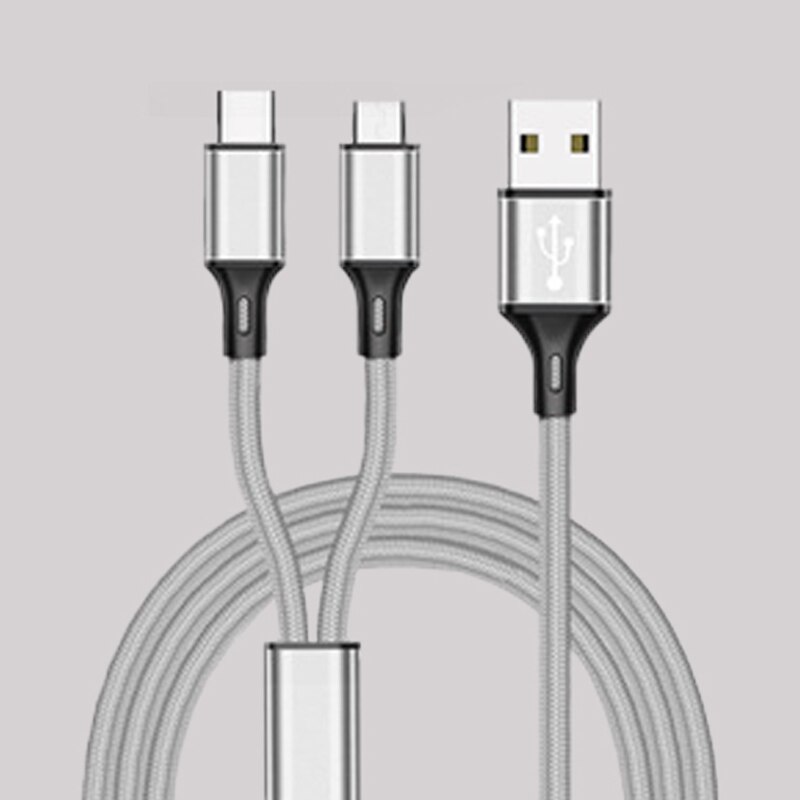 2 in 1 2in1 Mikro USB Typ C Kabel Tragbare Dual Gebühr für Telefon USB Kabel Android Handy, Mobiltelefon Energie Bank schnelle Ladung USB C Schnur: Silber- 2 in 1 Kabel