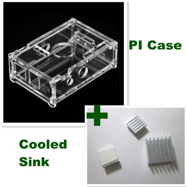 Transparante pi-box voor raspberry pi + set van zuiver aluminium koellichaam (  (3 stuks/kit)