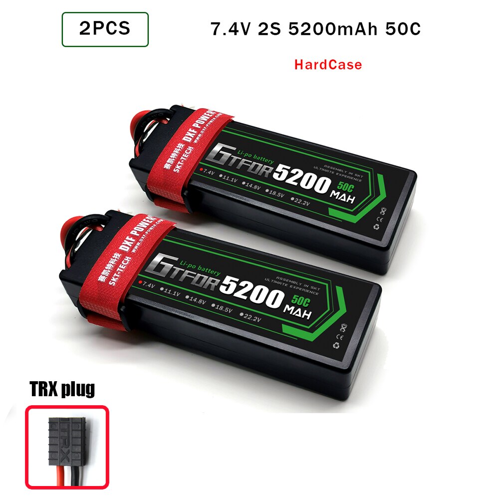 GTFDR 5200mAh Lipo Battery 7.4V 50C 2S LiPo RC Battery Deans XT60 EC5 for RC Evader BX Car Truck Truggy Buggy Helicopt: 2PCS5200HARDTRX
