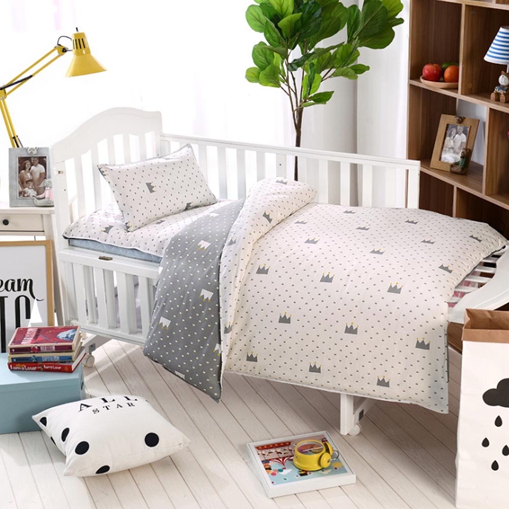 3 stk sæt baby sengetøj sæt bomuld tegneserie stjerne mønster krybbe kit inklusive pudebetræk dynebetræk barneseng fladt ark: 2