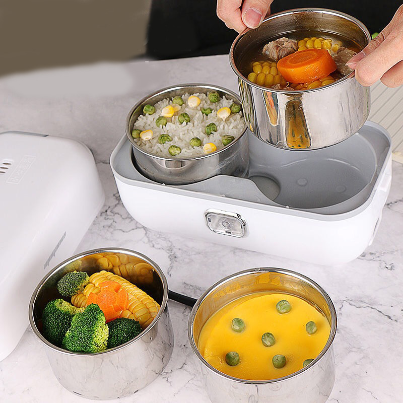 Stainless Steel Electric Lunch Box Thermal Heating Food Steamer Cooking Container Portable Office Mini Rice Cooker 220V 2L Large