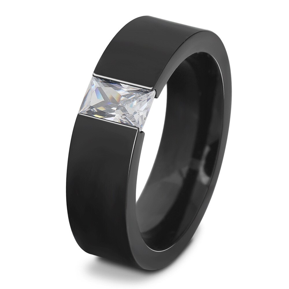 Anillo de acero de titanio negro para hombre y mujer, anillos para boda de circón para mujer, anillos de compromiso a la para parejas, anillos para mujer: 7