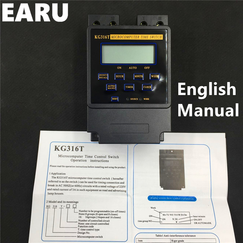 KG316T 25A Intelligent Microcomputer Programmable Electronic Timer Time Switch Relay Controller AC 220V 380V