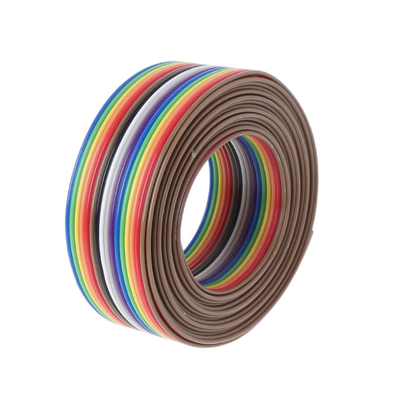 2m 16 Pin Flat IDC Ribbon Extension Cable Rainbow DuPont Wire With 1.27mm Line Pitch Connect Wires