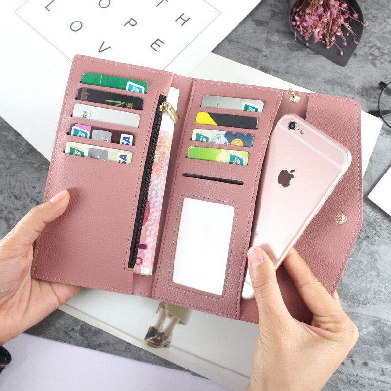 Lang læder pung dame punge tri-fold kvast dame pung pu pung hjerteformet vedhæng clutch kortholder telefontaske