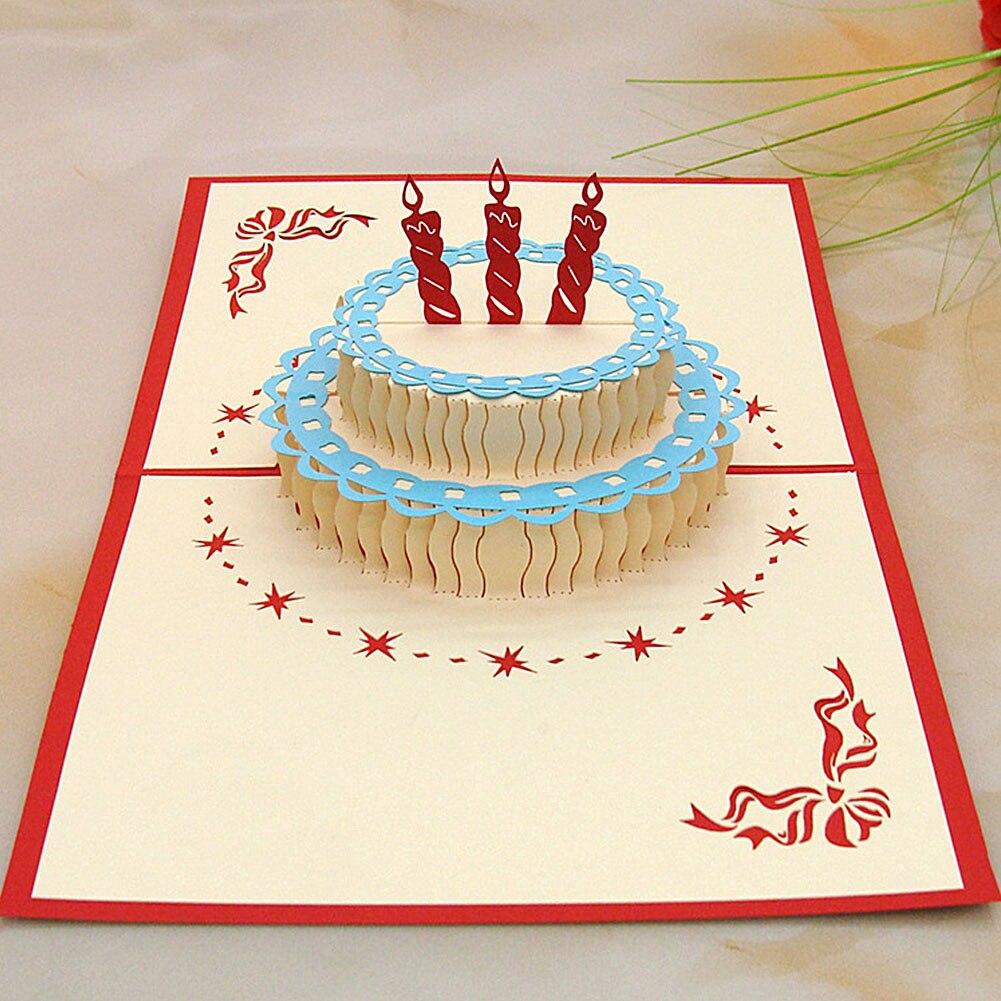 Happy Birthday 3D up handmade cut vintage cards Birthday cake with candle postcard birthday greeting cards