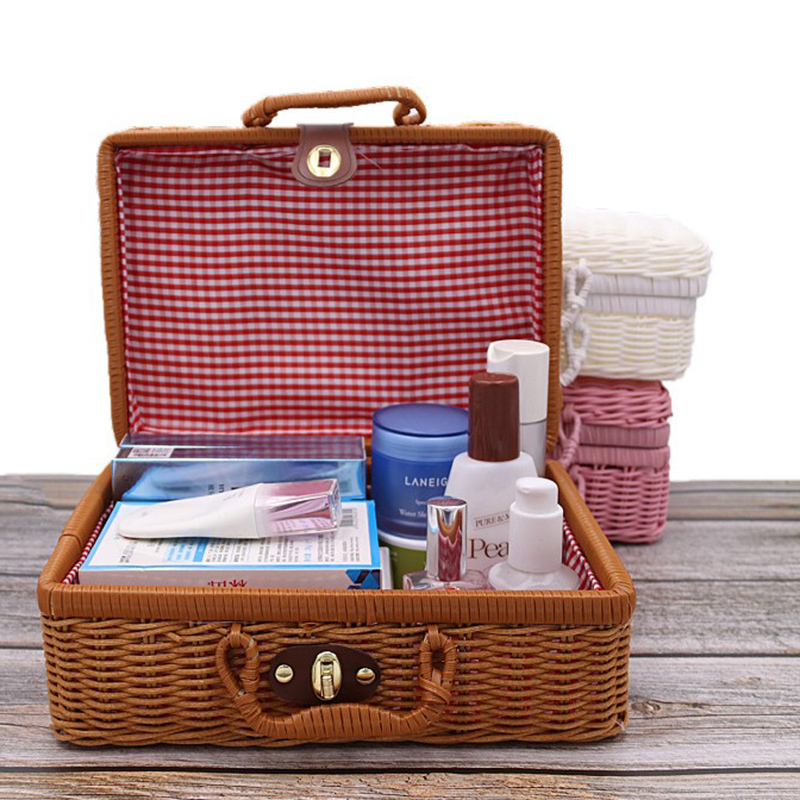 Étui de rangement tissé en rotin fait à la main, Vintage, Portable, étui de rangement tissé à la main, maquillage pique-nique voyage porte-bagages valise, boîte d'organisation d'articles divers