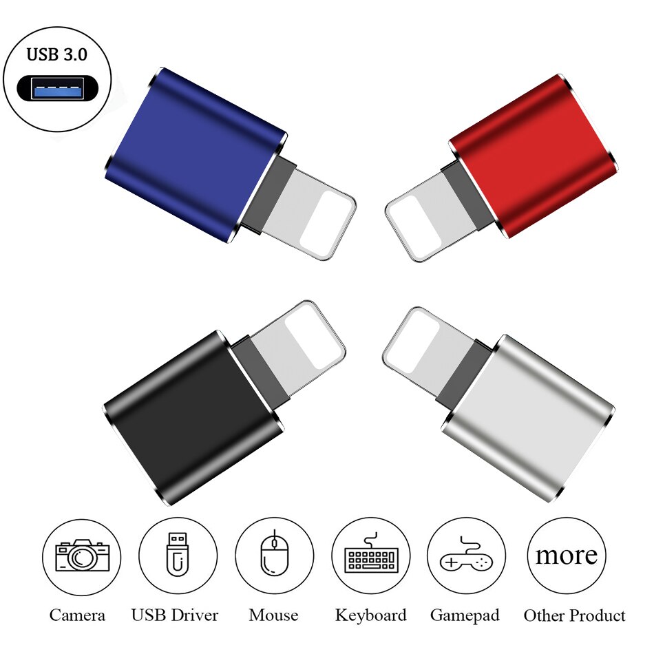 Iphone OTG adaptateur pour iPhone 11X8 7 6 Plus iPad Air Pro Mini pour lecteur Flash USB, souris lecteur de clavier en métal 3.0