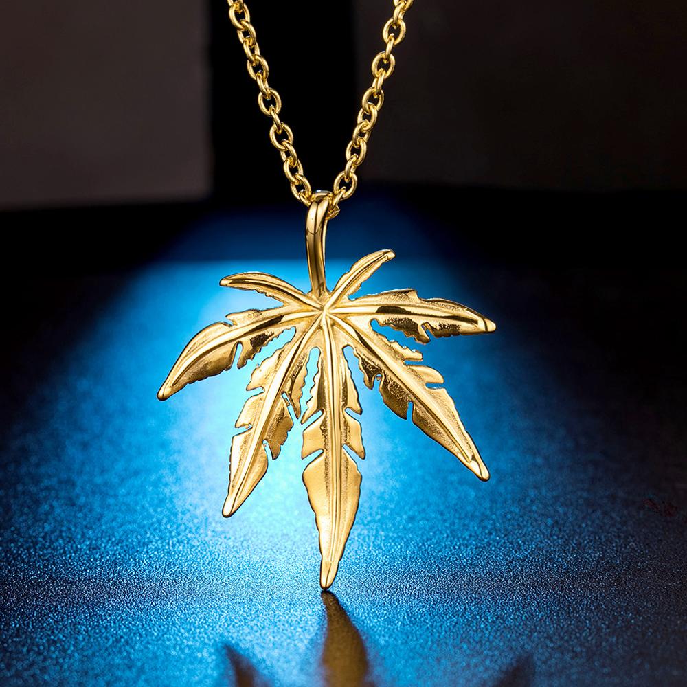 Boutique Titanium Steel Maple Leaf Necklace Trendy Women & Men Korean Sweater Chain Pendant Hip Hop Hemp Leaf Pendant