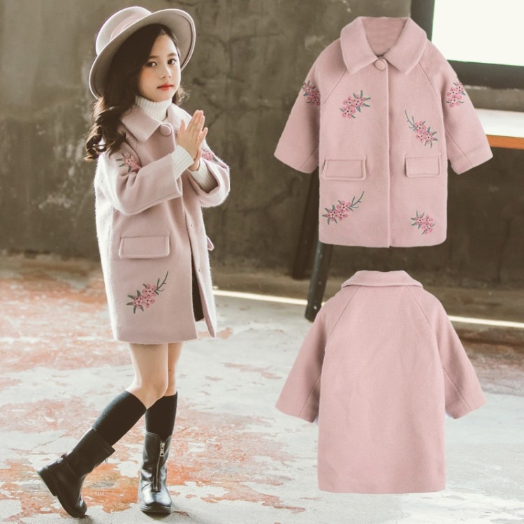 Herfst/winter koreaanse versie, pure kleur wollen warme dikke jas voor schattige, lieve babymeisjes