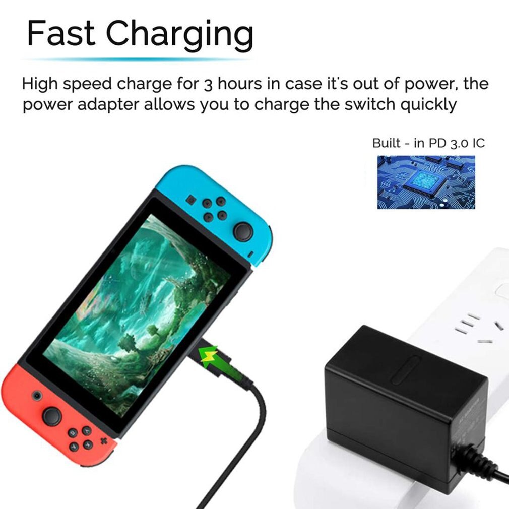 Netzteil für switch, schnellreise-wandladegerät mit usb-typ-c-kabel, netzteil für spielkonsole und gamepad