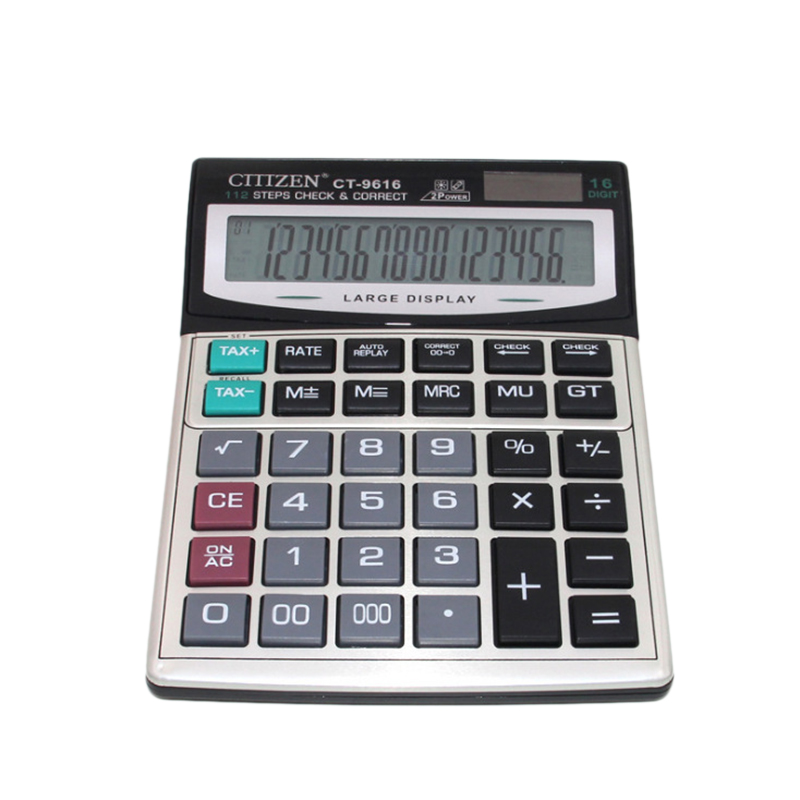 Gtttzen Large Button 16-Bit Display Calculator Ct-9616 Abs Metal Dual Power Supply Solar Energy Calculator