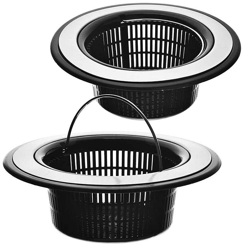 2 Pack - Kitchen Sink Drain Basket Strainer Food Catcher - Deep Basket with Foldable Handle: black