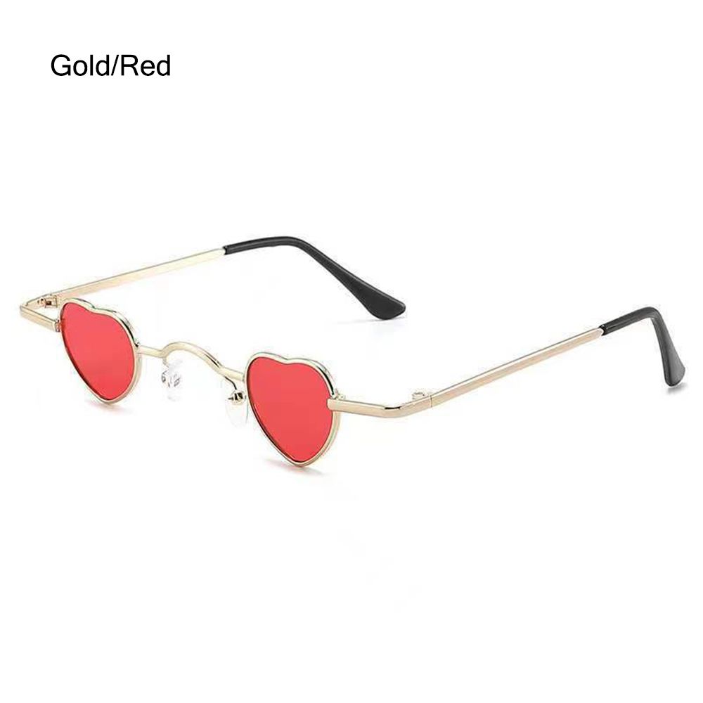 Gafas de sol con forma de corazón, lentes de sol con montura metálica, estilo Hip Hop, Punk: Gold-Red