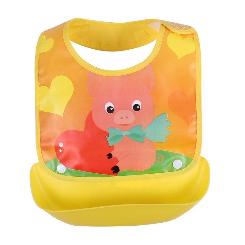 Afneembare Slabbers Waterdichte Baby Peuter Kids Schorten Bib Baby Speeksel Handdoeken Leuke Baby Cartoon Feeding Bib: Yellow Pig