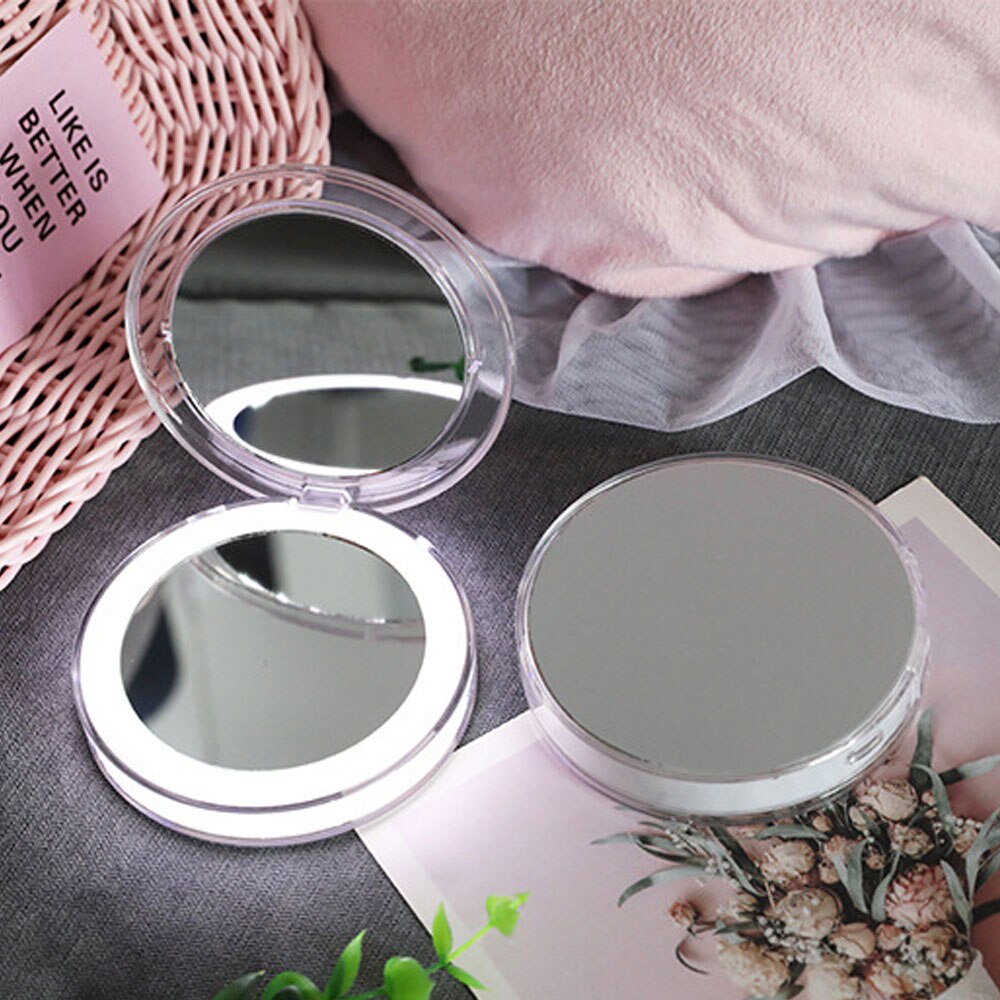 Portable Makeup Mirror with Led Lighted Travel Makeup Mirror Rechargeable USB Handheld Illuminated Cosmetic Mirror