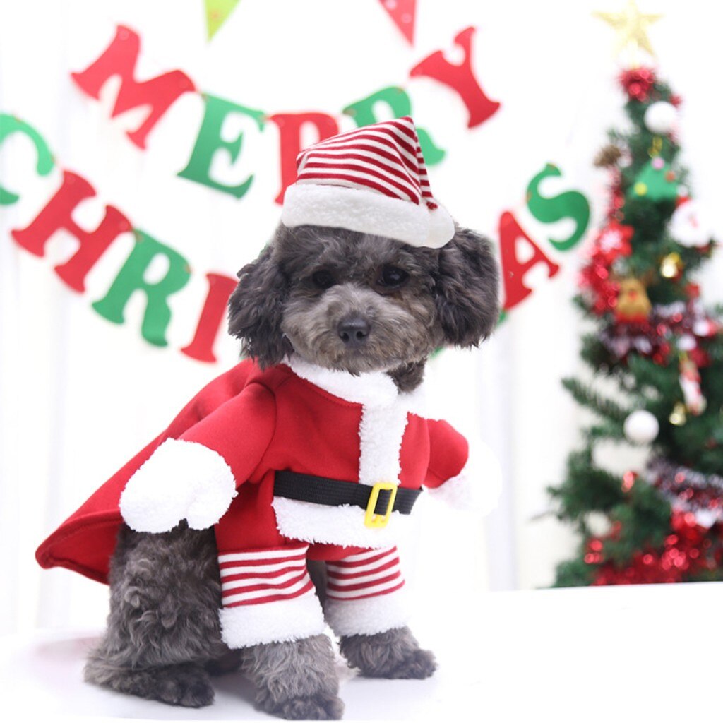 Christmas Dog Cat Pajamas Pet Clothes Costumes Year Party Pets Coat With Hat Outfits Santa Red Sleepwear