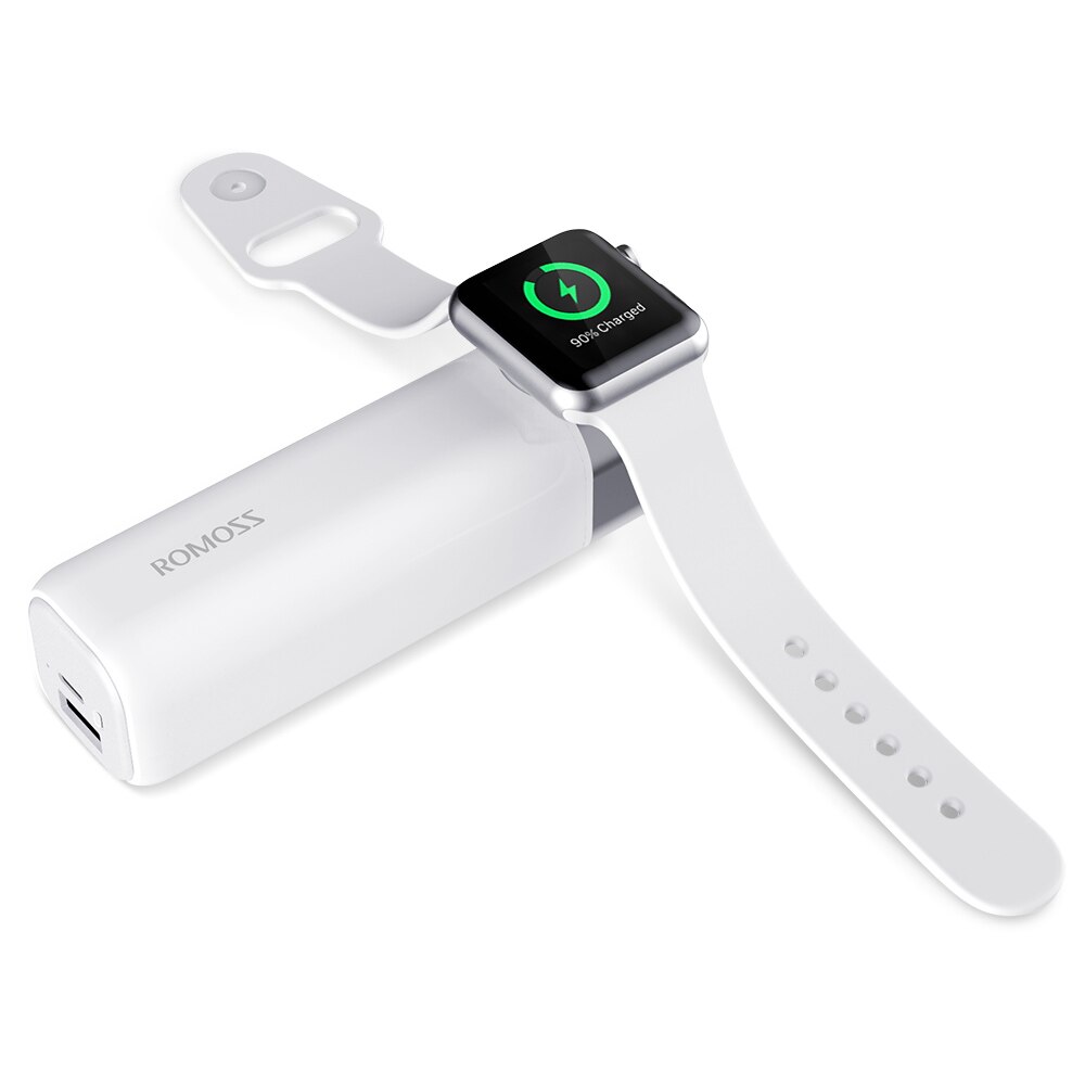 ROMOSS iRoll 3250mAh Wireless Charger Power Bank For Apple Watch 1 2 3 4 5 Portable Powerbank External Battery For Apple Watch: White