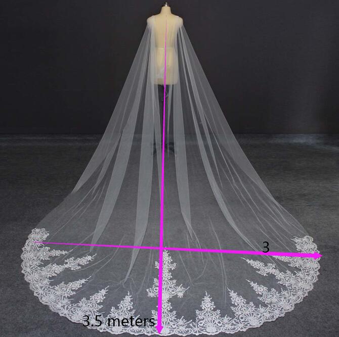 Cape de mariage longue en dentelle, 3.5 mètres, Photos réelles, boléro de mariage, blanc ivoire, pour robe de mariée