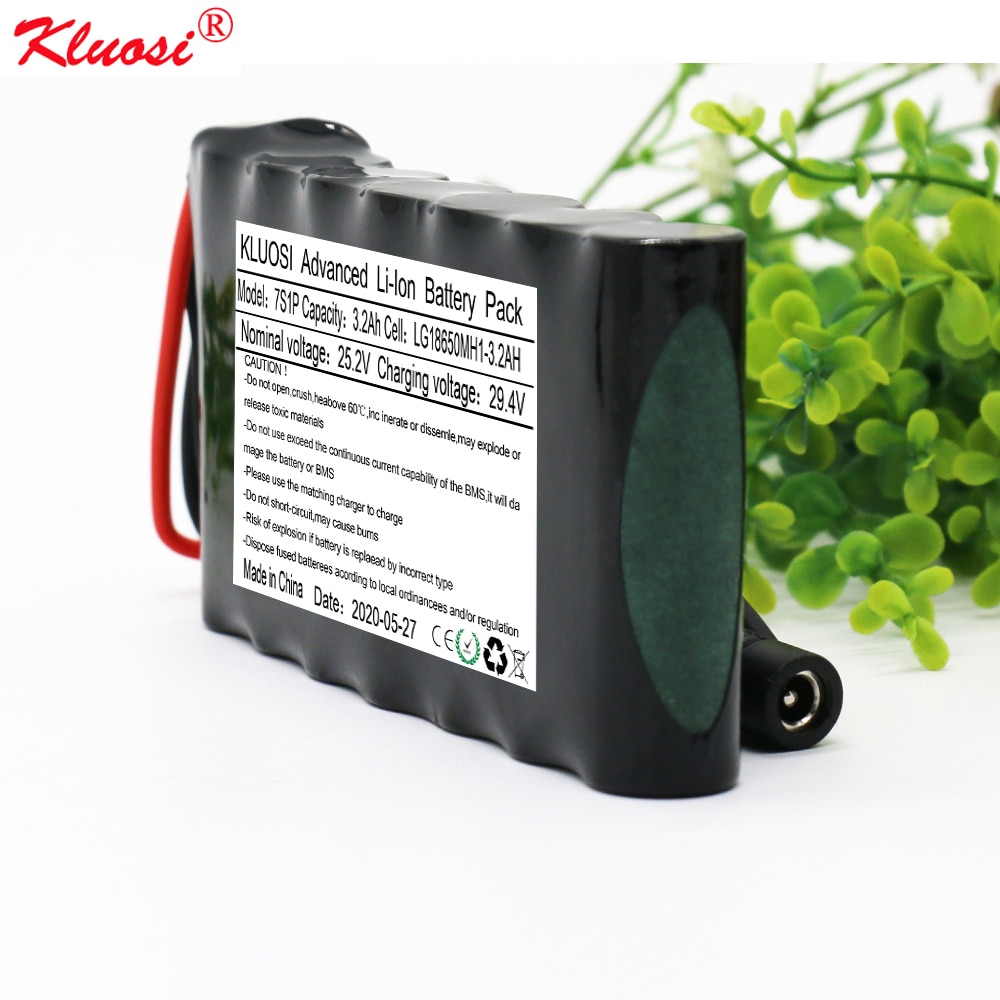 KLUOSI 7S1P 25.2V/29.4V3.2Ah for LG18650MH1 24V Battery Pack with 25A BMS Balanced Electric Motor Bicycle Scooter Wheelchair