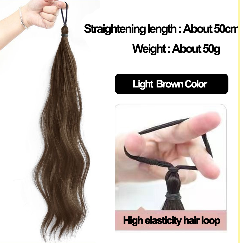 Paquete de pelo sintético de 50cm con lazo elástico, moño de pelo DIY, cola de caballo para aumentar el cabello, peluca con cabeza de bola Natural esponjosa: Morado