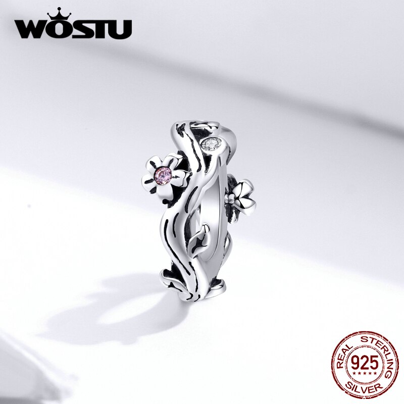WOSTU 925 sterlina d'argento Amore Branelli di Fascino Pendenti E Ciondoli Argento 925 originale Monili Che Fanno per il Braccialetto Regalo di Anniversario di Matrimonio: Sakura bloom