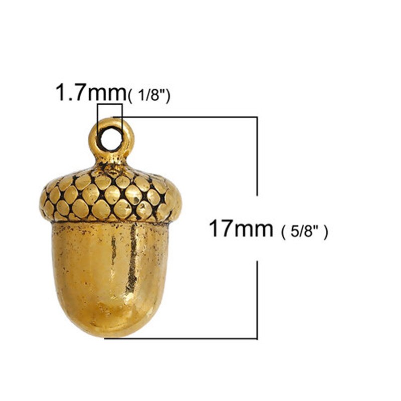 Zinco baseado liga 3d encantos bolota ouro tom antigo 17mm( 5/8 ") x 11mm( 3/8"), 10 pces: 1