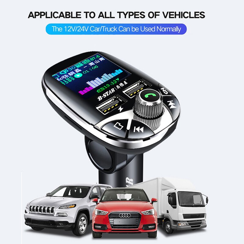 JINSERTA Remote Control Bluetooth FM Transmitter Modulator Color Screen Hands-free MP3 Player Dual USB Charger Folder switch