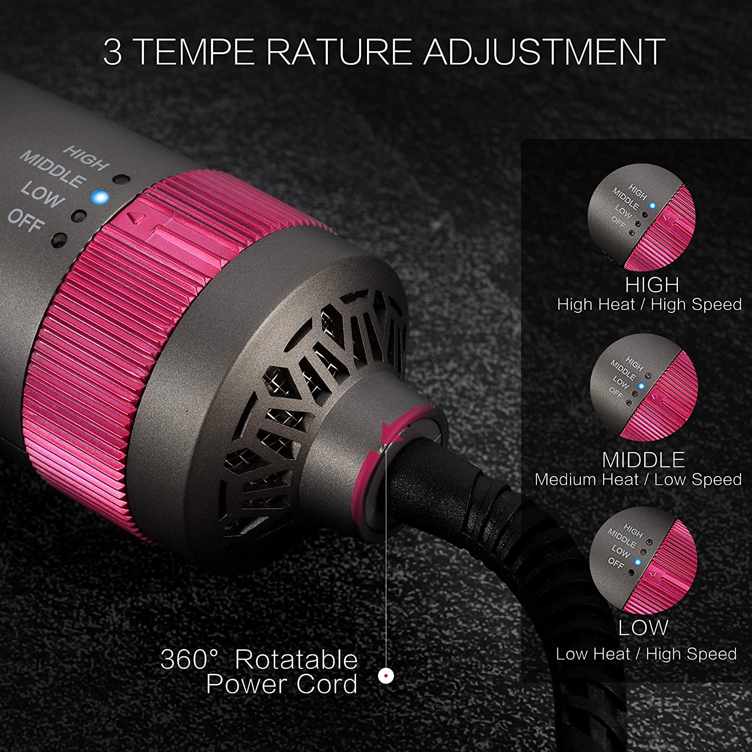 Air Brush 3 in 1 Hair Tool Hair Dryer Brush Hair Styler Dryer Volumizer Negative Ionic Ceramic Blow Dryer