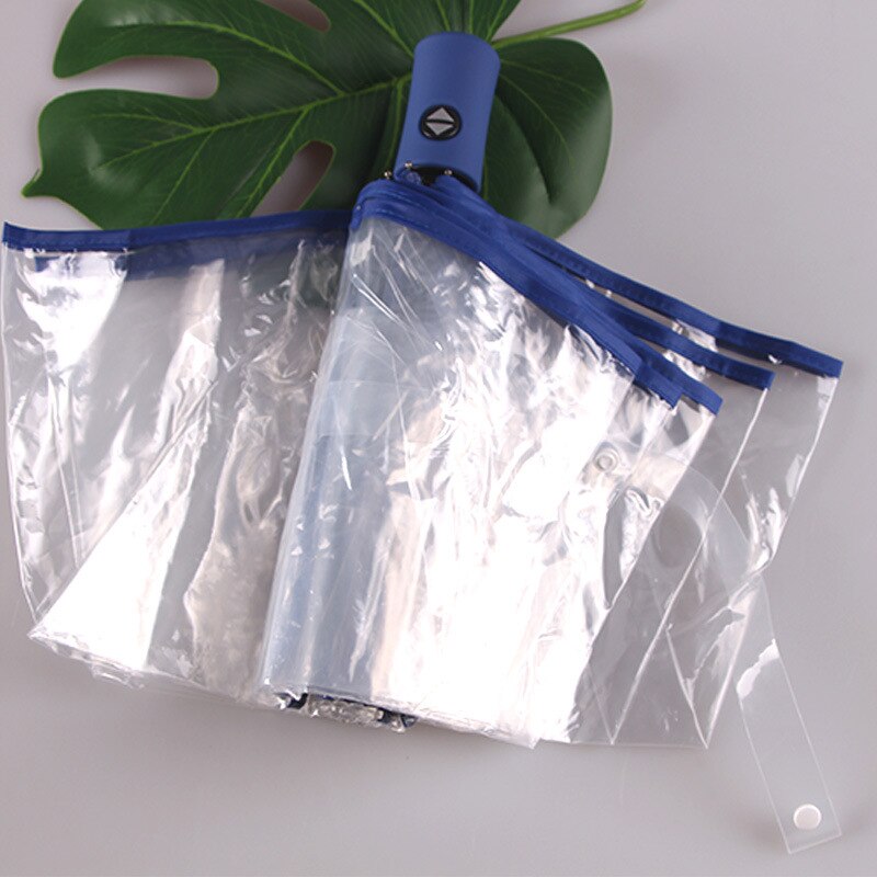Paraguas plegables automáticos, transparentes, paraguas portátil, paraguas para lluvia, paraguas bonito para mujer: Blue edge