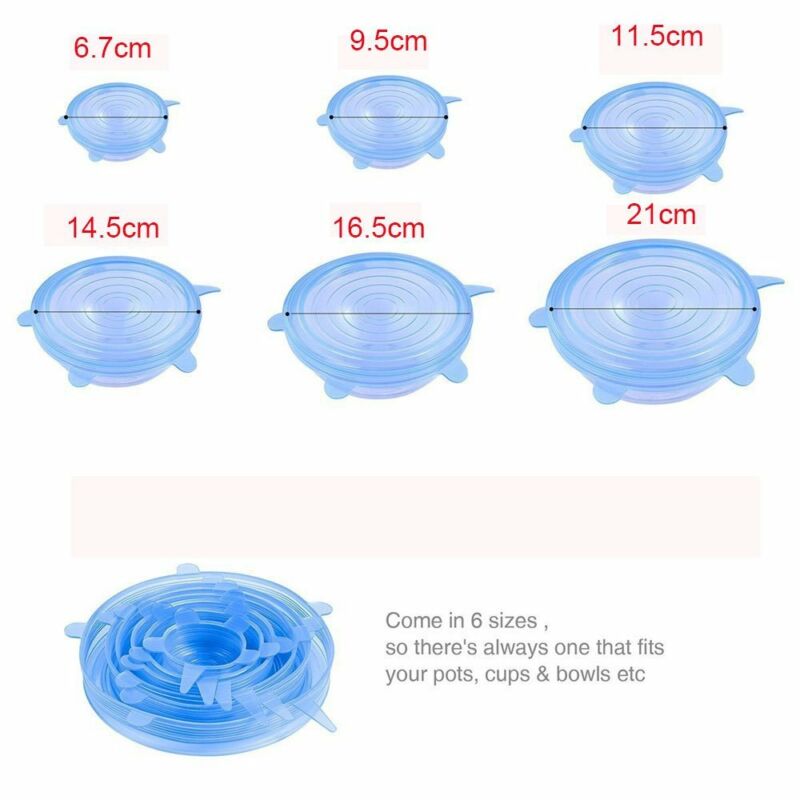 Couvercle universel en Silicone | Ensemble de 6 pièces/ensemble, couvercles extensibles réutilisables, bol d'emballage en silicone, couvercle de pot couvercle en Silicone, casserole de cuisine