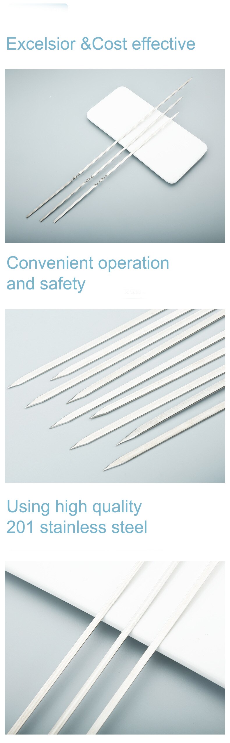 10pc reusable 304 stainless steel barbecue metal skewers skewers BBQ utensils grill grill Food Skewers Needle Prongs Party