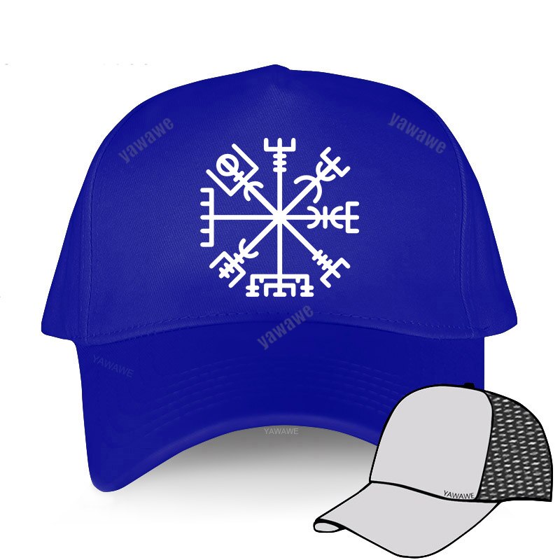 Marchio di moda Vegvisir Futhark Runes Navigator Vegvisir Viking Compass berretto da Baseball uomo donna cappelli snapback Hip-Hop regolabili: blue mesh