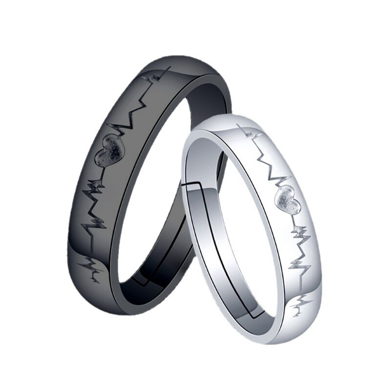 2 Stuks Paar Ring Paar Ring Belettering Zwart-wit Ecg Live Mond Een Paar Mannen En Vrouwen Koreaanse eenvoudige: set1