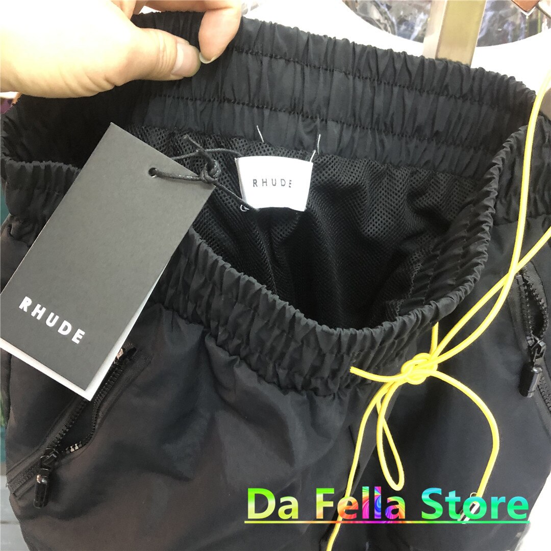 Rhude Logo Shorts Mannen Vrouwen Geleidelijke Tekst Mark Gewassen Nylon Rhude Korte 1:1 Twin Rits Zakken