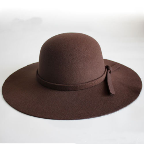 Jahrgang Dame Frauen Breite Krempe wollfilz Hütte Diskette Filz Bowler Cloche Deckel: Kaffee Farbe